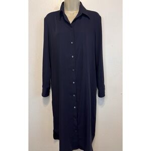 Babaton Aritzia Dress Size XS Navy Button Down Long Sleeve Midi Business Casual